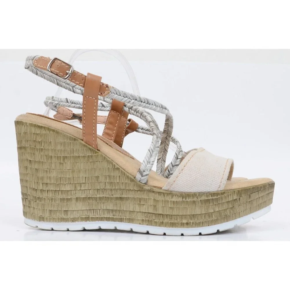 Sbicca Lunetta Metallic Braid Sandal Wedge Platform Heel Women's Size 8 Vacation